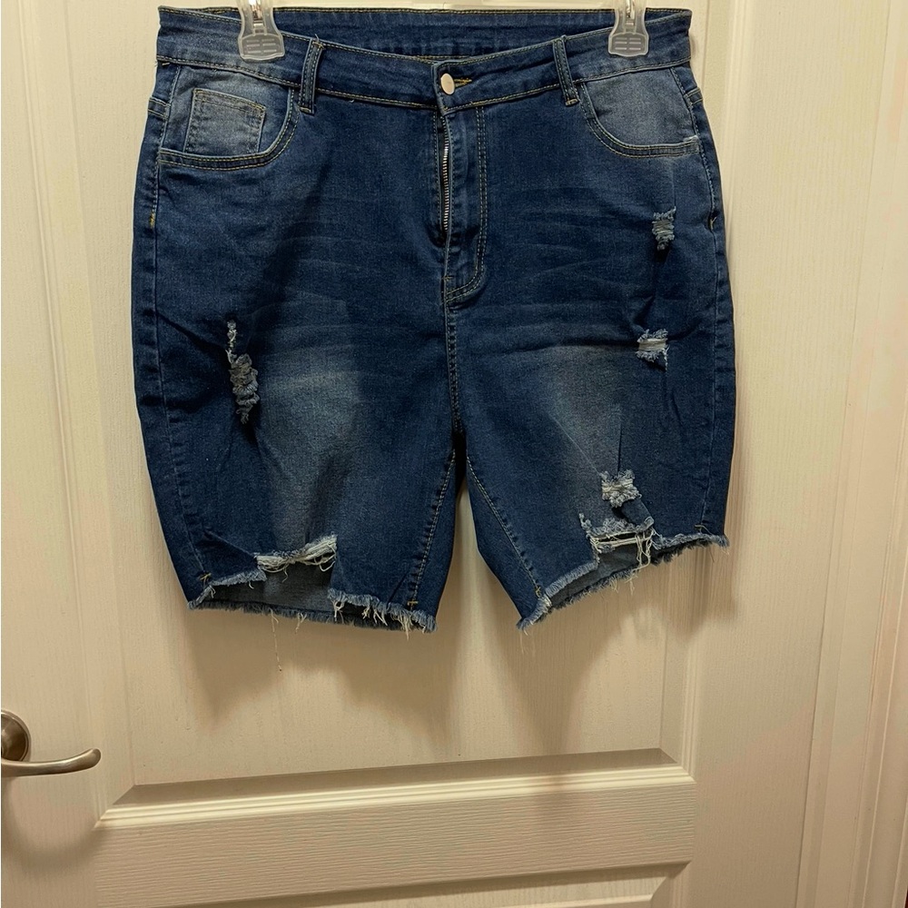 Distressed Blue Denim Shorts